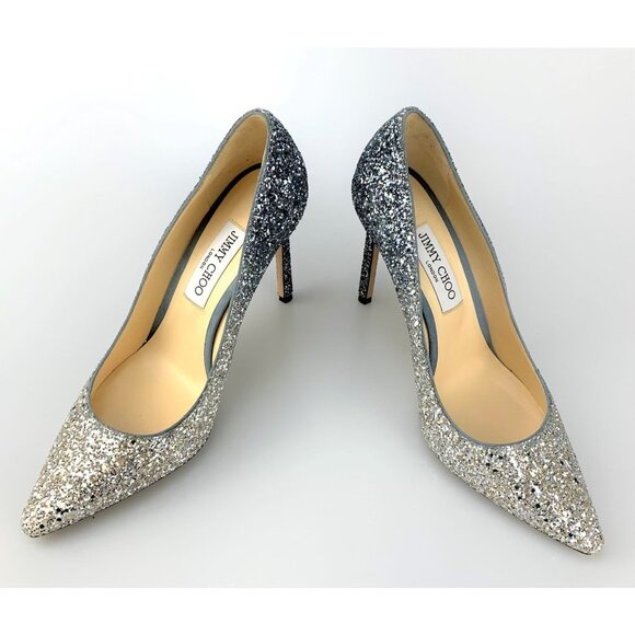 NIB Jimmy Choo Silver and Dusk Blue  Glitter Fabric Pumps Size 39 - Picture 5 of 13